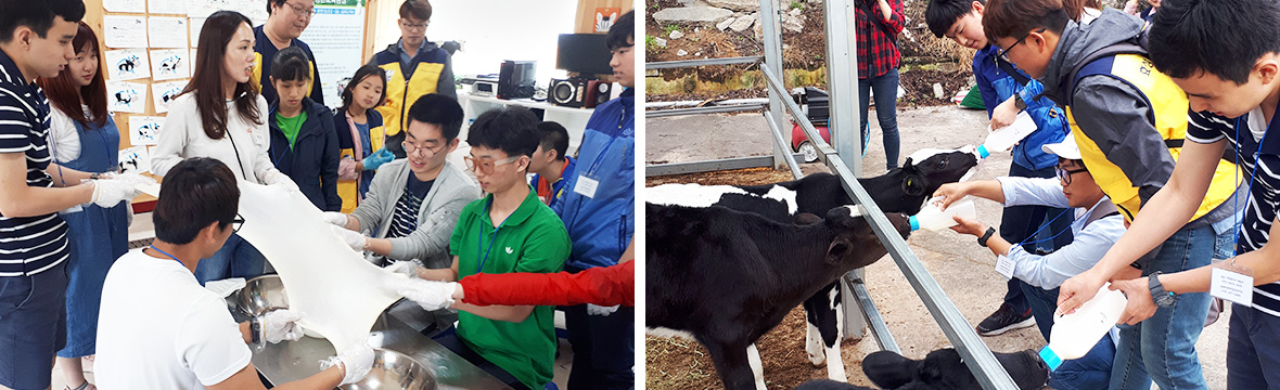 A picture of Hyosung Good Spring executives and employees volunteering at a general welfare center for the disabled.